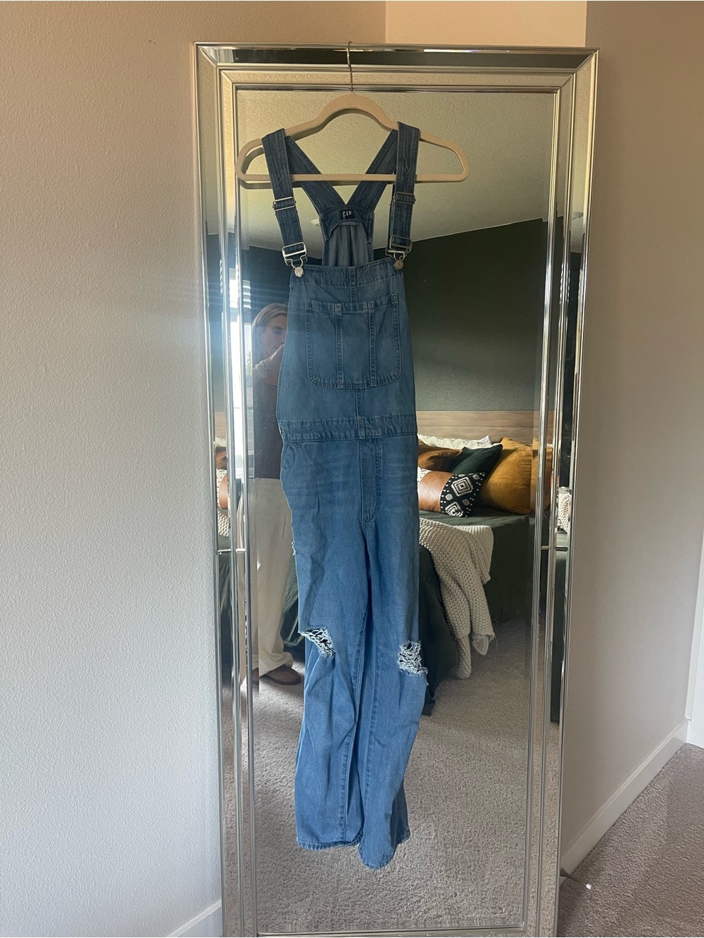 GAP Blue Denim distressed overalls women’s size medium